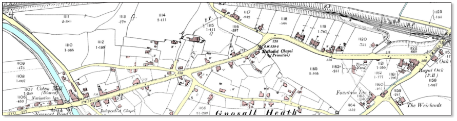 Ordnance Survey map of Newport Road, Gnosall, surveyed in 1900.